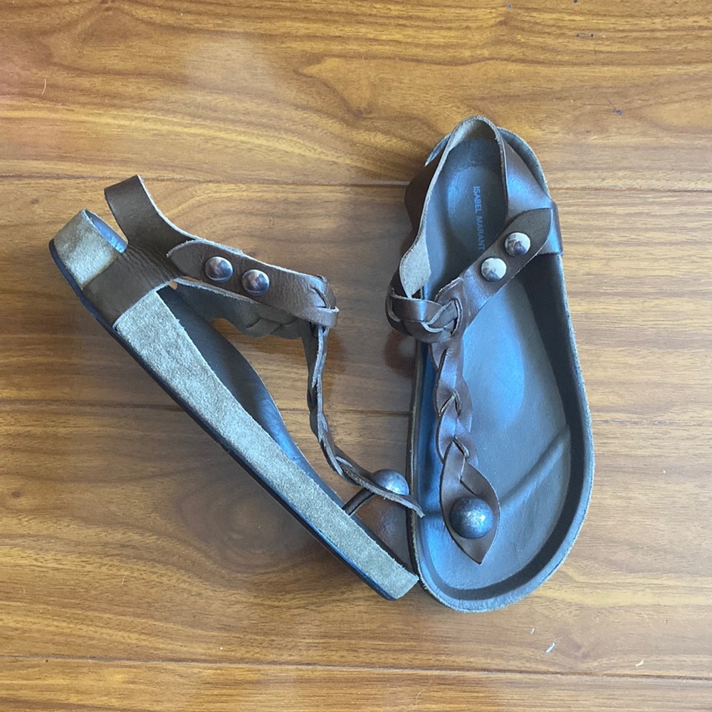 Isabel Marant Brook Brown Leather Braided Sandal